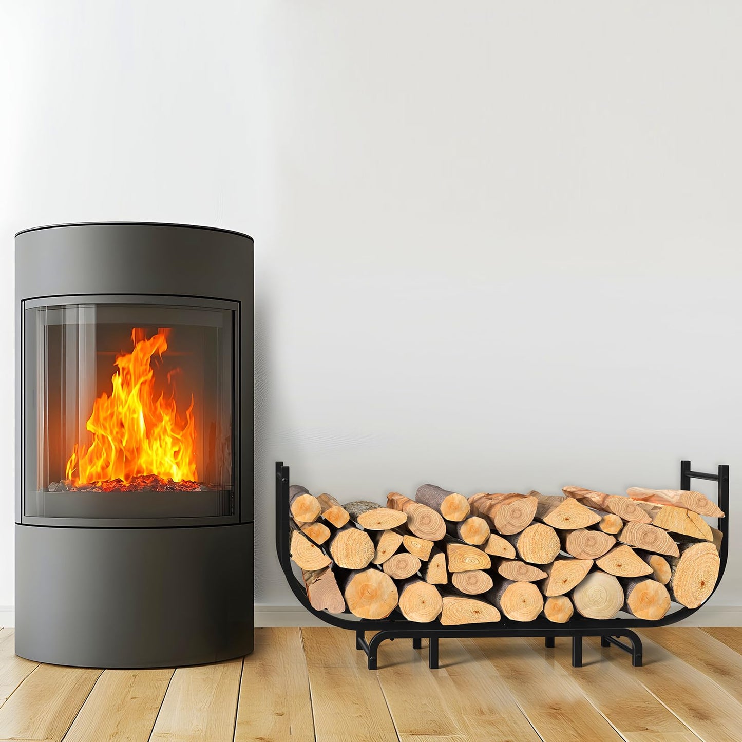 LIANTRAL Curved Firewood Rack Outdoor Indoor, 48 Inch Heavy Duty Log Holder for Fireplace Wood Storage, Firewood Storage Holder Stand Metal Wood Rack Organizer