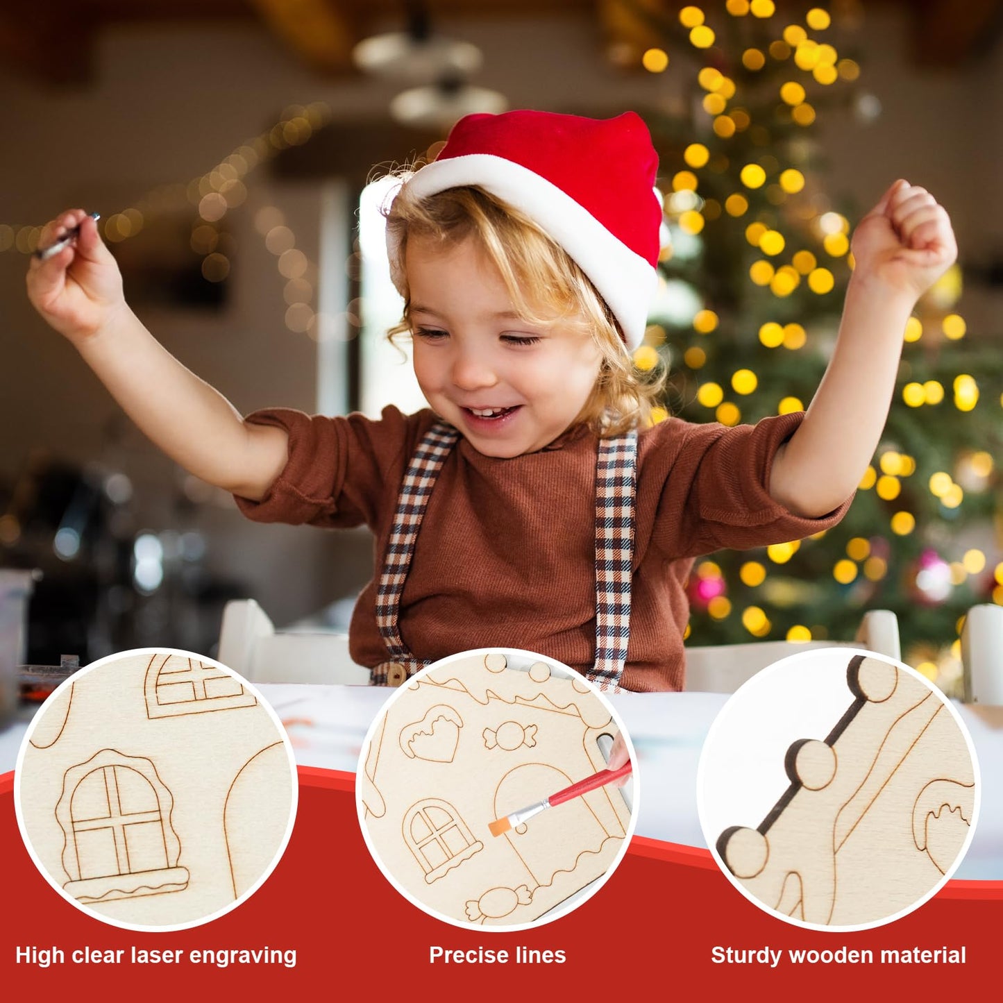 COCHIE Wooden Christmas Ornaments to Paint for Kids Adults Set of 24, Xmas Unfinished Wood Crafts for Painting, DIY Paintable Christmas Cutouts Slices for Craft with Ropes (Gingerbread House)
