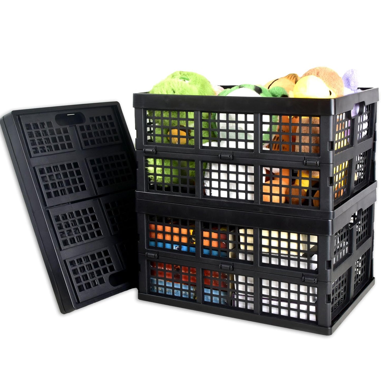 CONLI 3 Pack 34L Large Plastic Folding Crates for Storage, Collapsible Crate for Storing Food Bottle Toy Book Rectangular Storage Crate for Home Office Kitchen Classroom