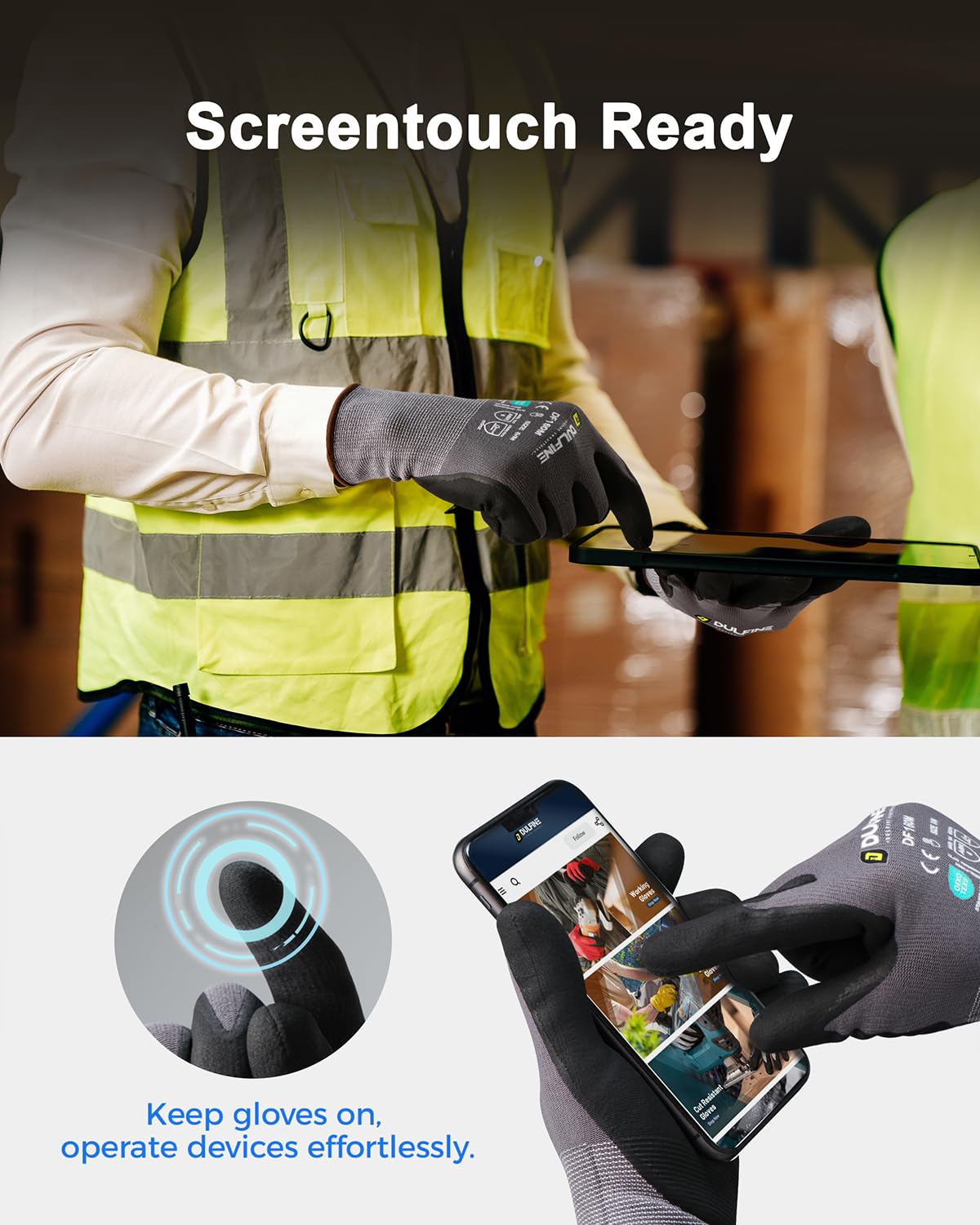 DULFINE Safety Work Gloves MicroFoam Nitrile Coated-12 Pairs Pack,Seamless Knit Nylon Glove with Black Micro-Foam Nitrile Grip,Ideal for General Purpose,Automotive,Home Improvement,Painting(Medium)
