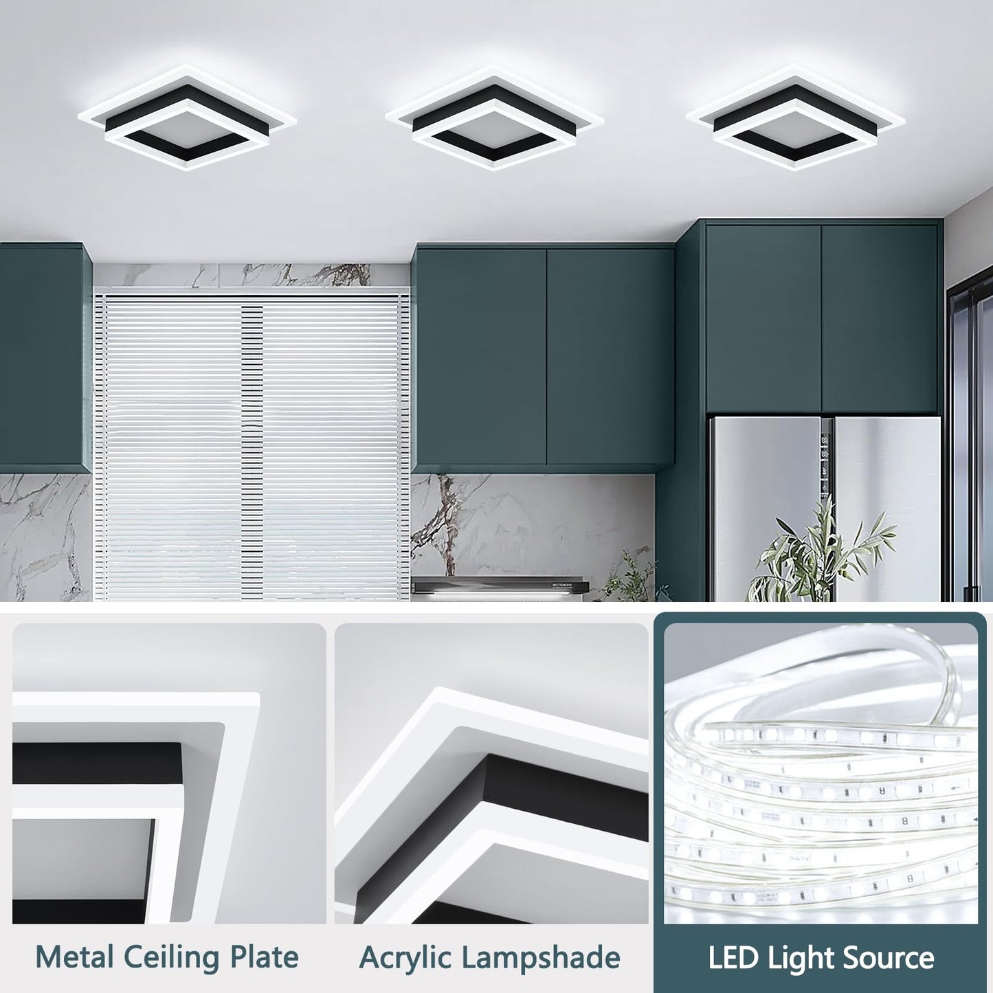 EIDISUNY 32W Modern LED Ceiling Light, Small Flush Mount Light Fixture, 6500K Cold White Ceiling Lamp, Square Hallway Lighting Fixtures for Living Room Bedroom Bathroom Kitchen (White, Cold White)