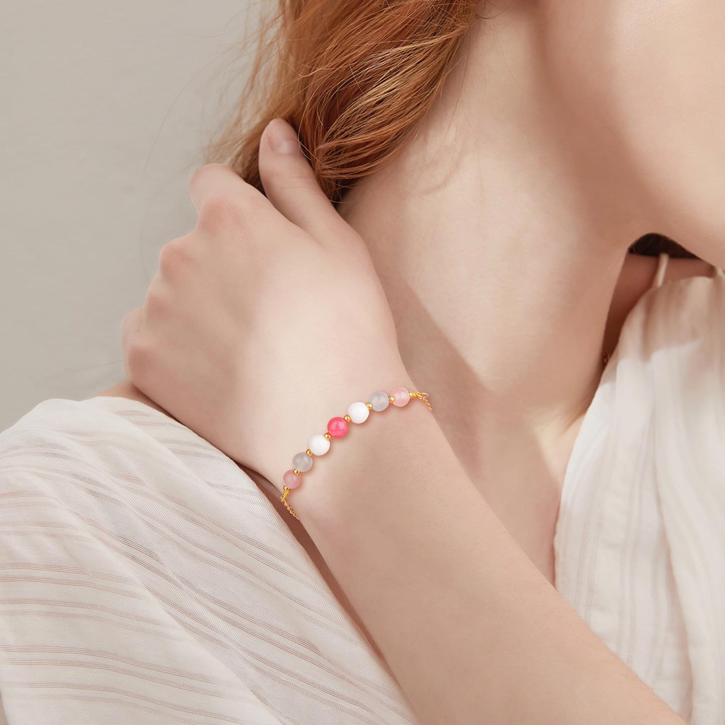 JoycuFF New Beginnings Gifts for Women, Good Vibes Only Moonstone Bracelet, Protection Positive Happiness Bracelets for Women