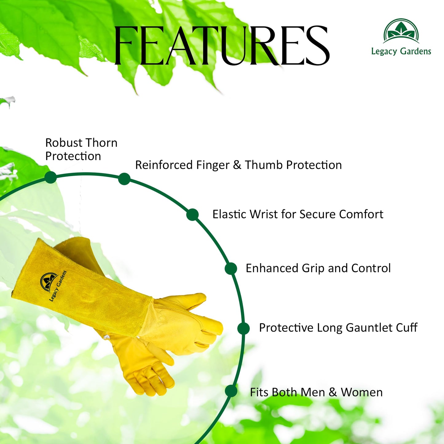 Leather Gardening Gloves for Women & Men, Long Garden Gloves, Cowhide Gauntlet Rose Pruning Thorn Resistant, Forearm Protection, Medium, Yellow