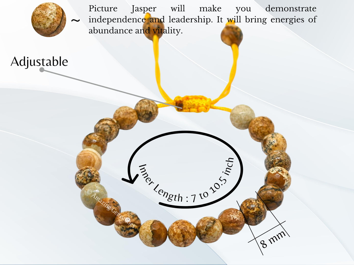 Amazing Gemstone Picture Jasper Bracelet for Women - Chakra Mens Bracelet Protection Crystals and Healing Stones - Blessing Bracelet Spiritual Meditation Gift (Faceted Beaded Bracelet, Adjustable)