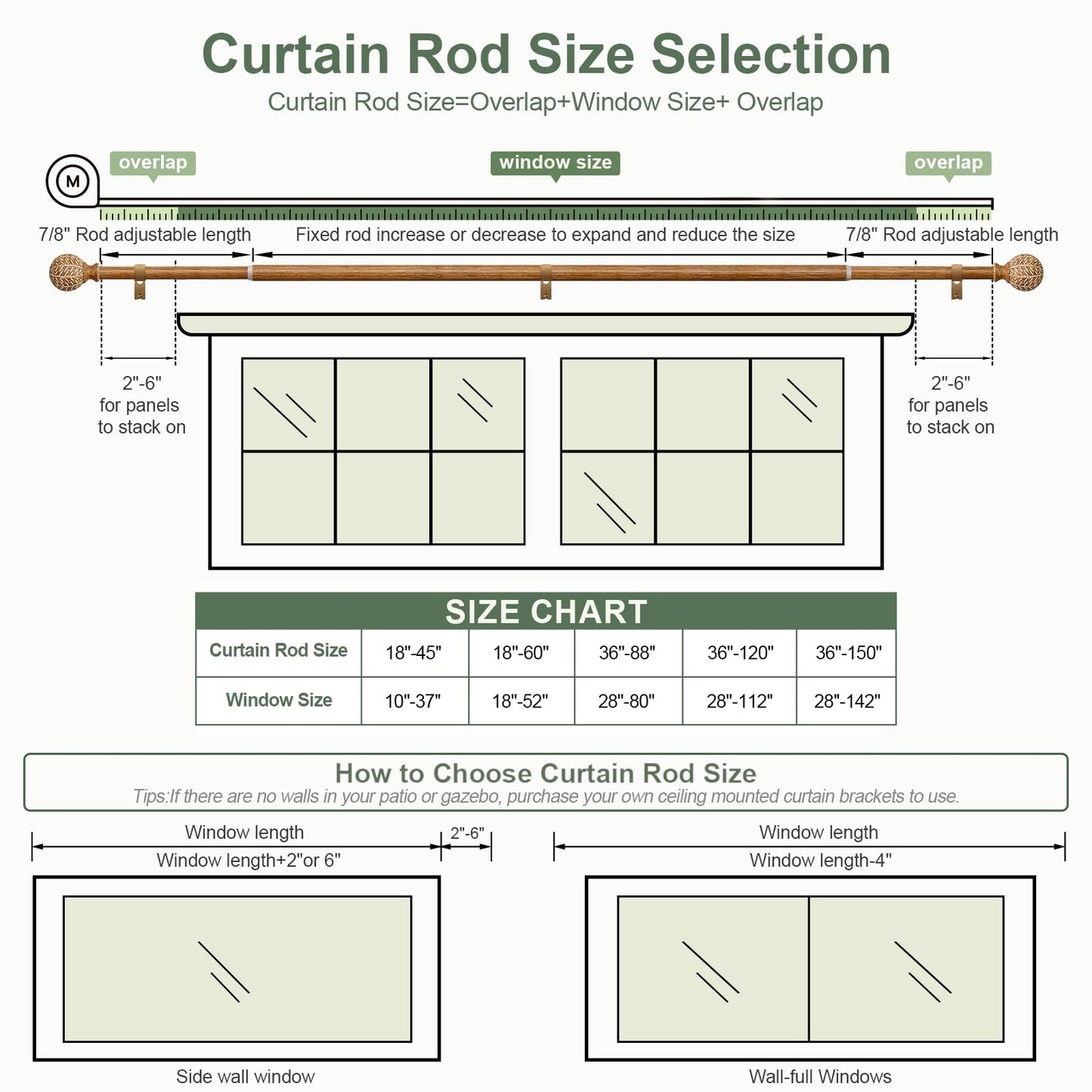 QDWIS Wood Curtain Rods for Windows 48 to 84 Inch,1'' Diameter Drapery Rods with Imitation Wood Grain Leaf Pattern Finials,Boho Adjustable Heavy Duty Curtain Rods Set,36-88'',Color:Natural Wood