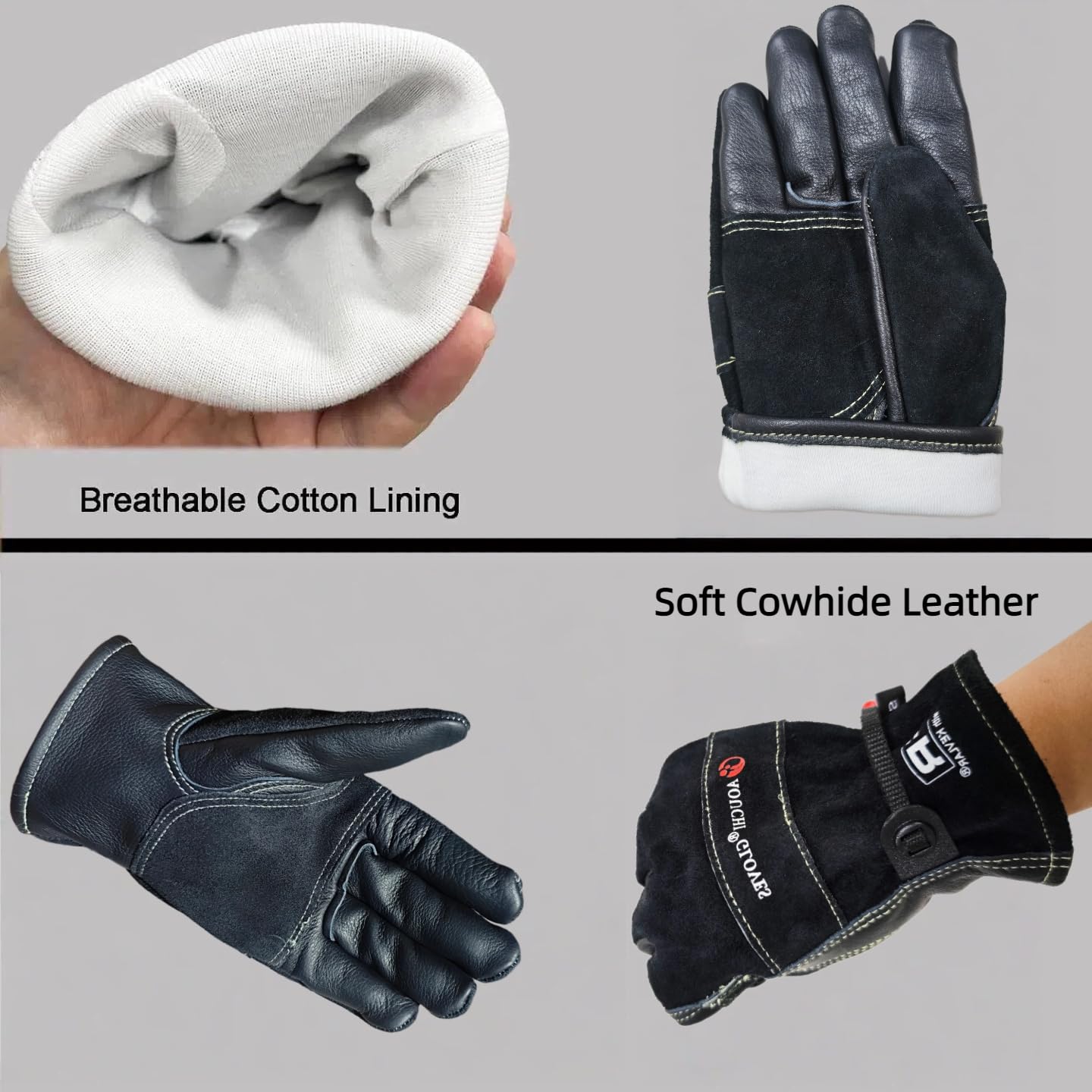 AOUCHI Leather Gardening Gloves for Men, Work Gloves for Welding, Mechanics, Construction, Thorn Proof (Black, X-Large)