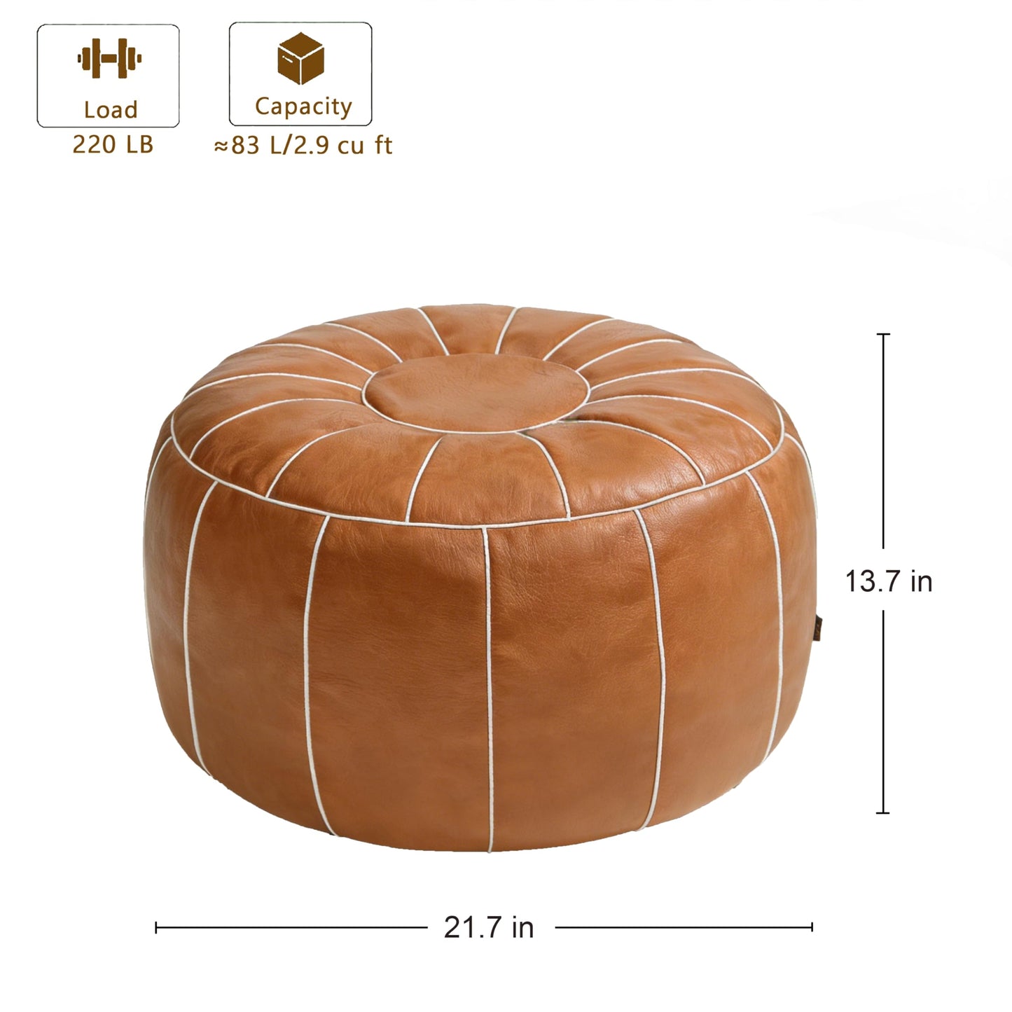 Thgonwid Unstuffed Moroccan Storage Pouf Foot Stool Ottoman Seat Handmade Faux Leather Bean Bag Floor Chair Foot Rest for Living Room, Bedroom or Balcony (Brown)