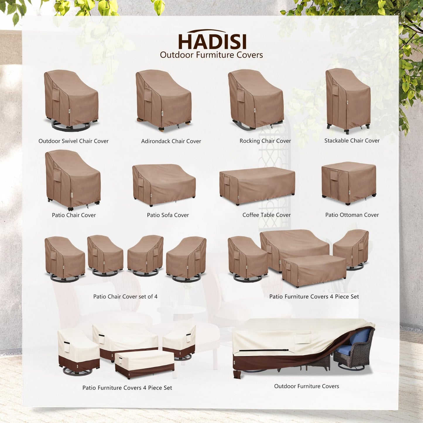 Hadisi Patio Chair Covers for Outdoor Furniture Waterproof 4 Pack, Heavy Duty Waterproof Outdoor Swivel Chair Cover (30"W x34"D x36"H - Brown)