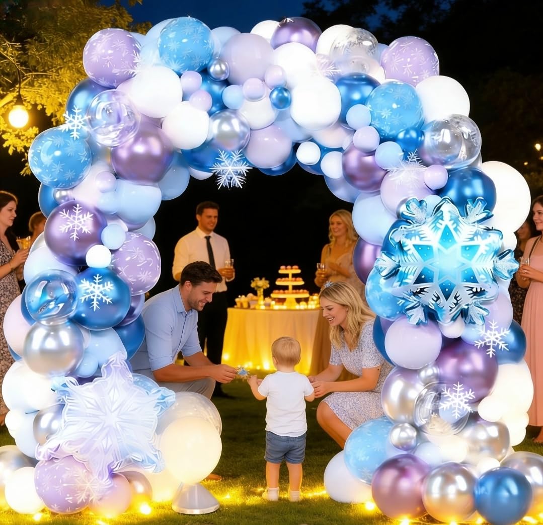 Set of 148pcs Snowflake Balloons Party Decorations Latex Balloons with Snowflake Foil Balloon and Blue Streamers for Baby Shower Birthday Foil Fringe Curtain Backdrop Birthday Party Decor Supplies