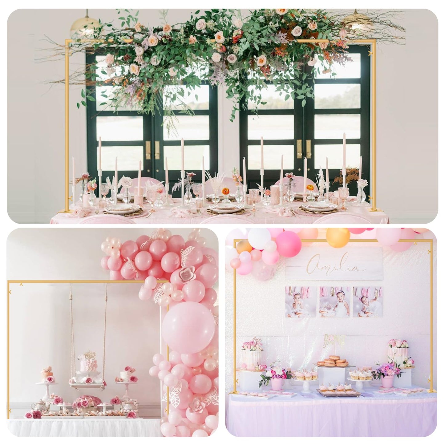 ParseBio Over The Table Rod Stand with Clamps Adjustable 31"-110'' Length 31"-64" Height Gold Table Balloon Arch Stand with Storage Bag, For Valentines Day Party Wedding Anniversary Decoration