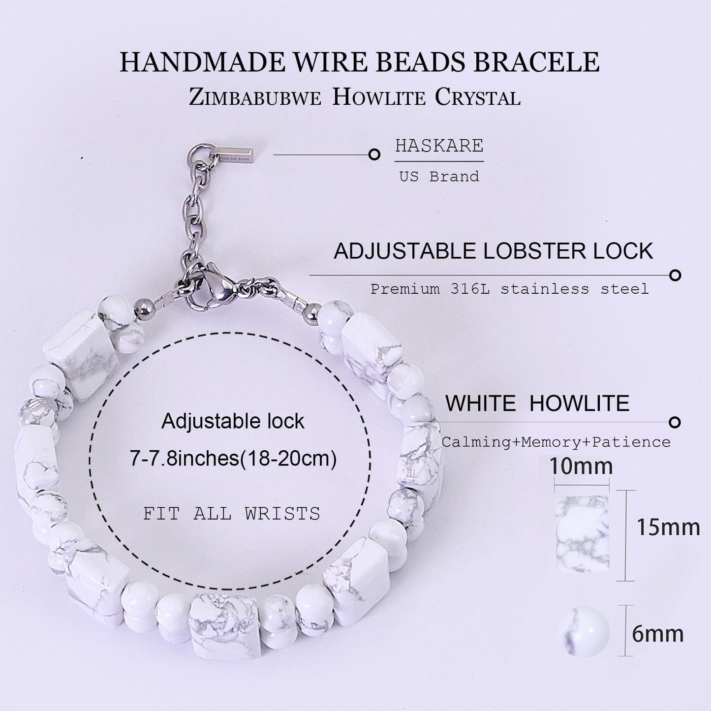 HASKARE Natural Stone Mens Crystal Bracelet Genuine Gemstone Calming Beads Bracelet for Men Handmade Jewelry Durable Adjustable Beaded Bracelet Unique Gift for Men Stuffer for Him Good Luck Guardian