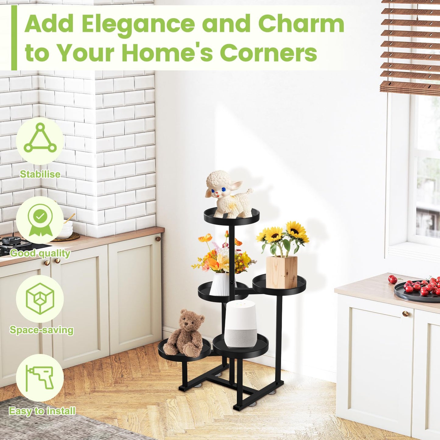 jsyonii 5 Tier Metal Plant Stand Indoor, Tiered Corner Plant Holders for Multiple Plants, 27 Inch Tall Flower Pot Holde Display Stand for Patio Garden Living Room Balcony Bedroom, Black