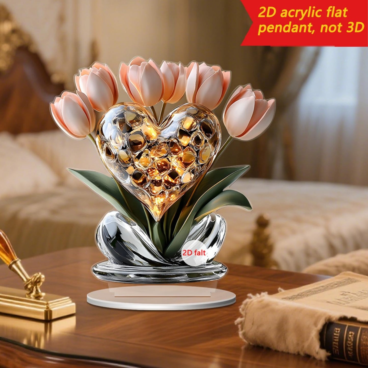 Xanorrg Miniature Acrylic Crystal Bouquet 2D Printing Desk Display Decoration for Bookshelves Tabletop Decoration Ornament Miniature Table Display