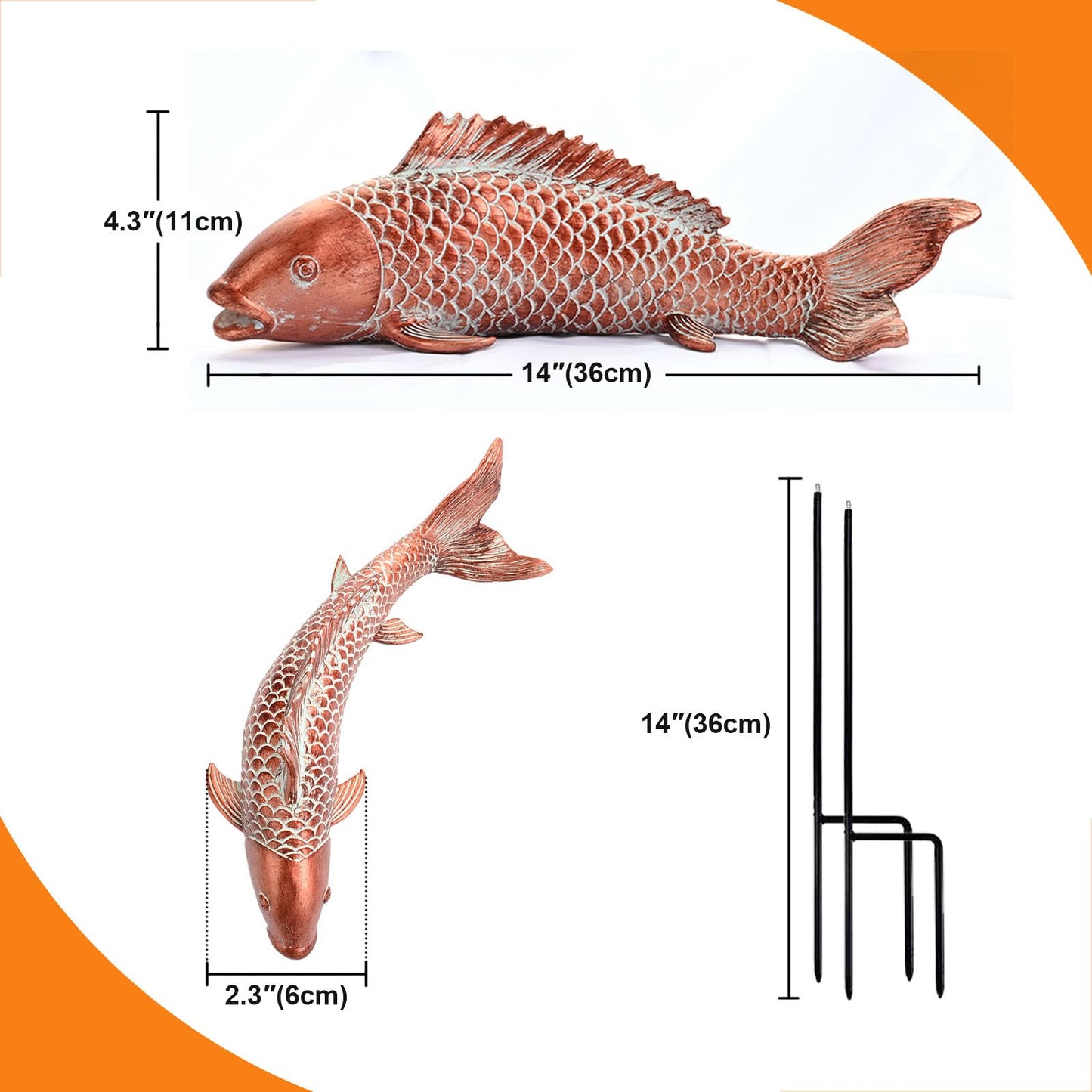 Wosuine Garden Statues Koi Fish Decor Outdoor Garden Fish Statues, Set of 2 Antique Copper Koi Art Sculptures for Patio, Backyard, Pond and Home Decor, Best Gardening Gifts for Women Mom