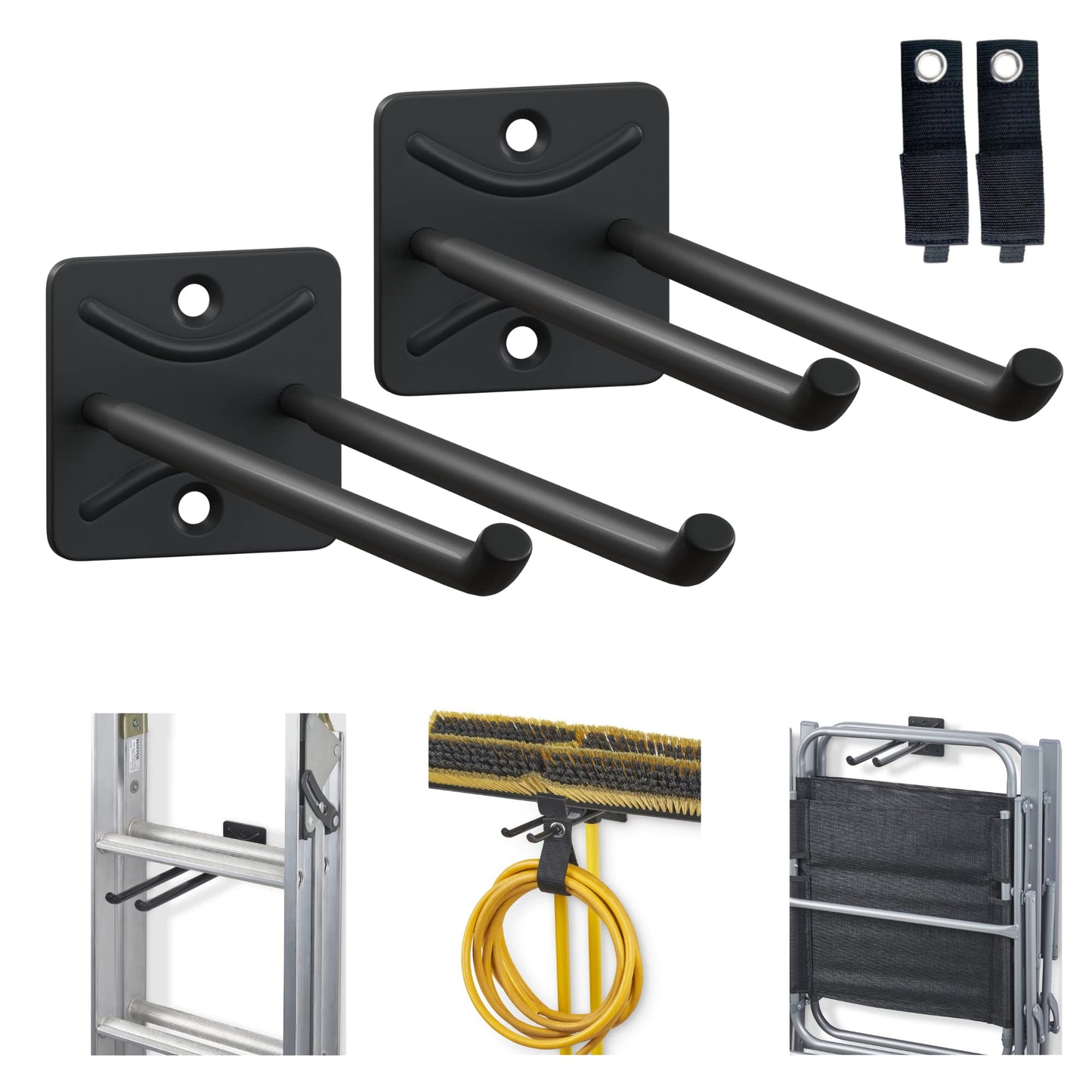 ALWORG Heavy Duty Utility Hooks Bundle - Ladder Hanger for Garage Wall - Versatile Tool Holder to Maximize Space in Yard, Shed. Hang Wheelbarrow Folding Chair and More Organize Chairs, Brooms, Tire