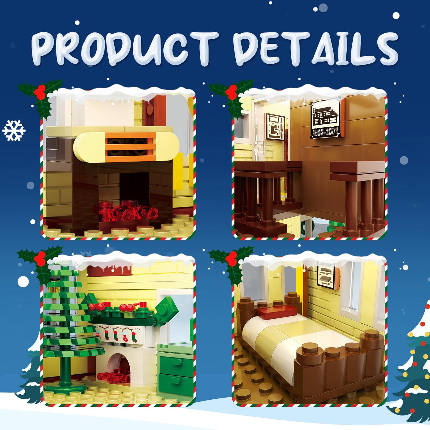 Christmas Holiday House Building Set, LED DIY Christmas Holiday Snow Village, Christmas House Compatible with Lego Gifts for Boys, Girls, Family, and Friends (1156pcs)