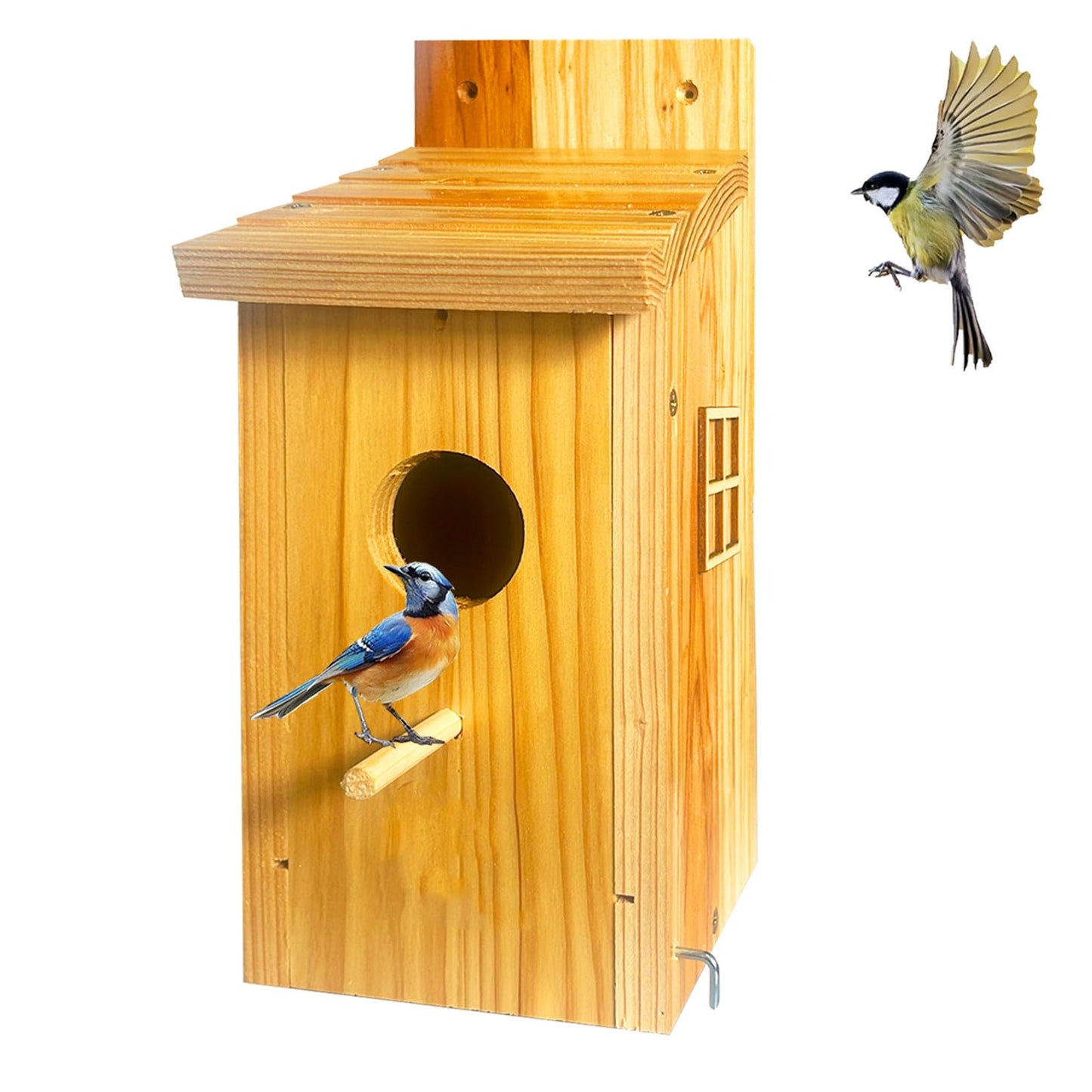LENEDI Bird House, Wood Bird Houses for Outside, Cedar Birdhouse for Outdoors, Bluebird Houses for Outside, Waterproof Birdhouse for Wren Bluebirds Finches Swallows, Assembling Need