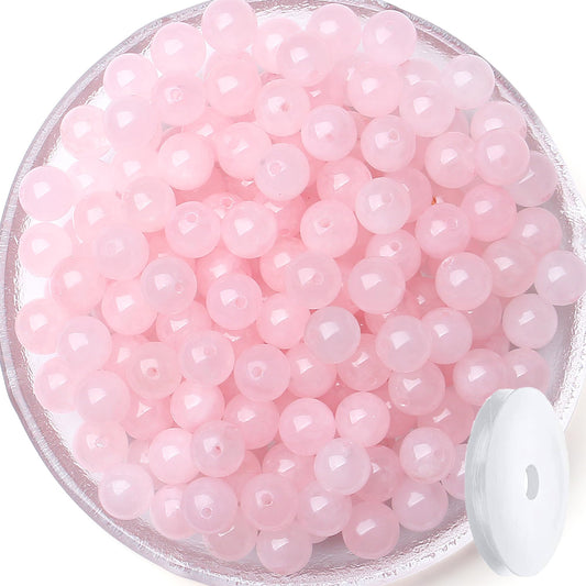 QINJIEJIE 100PCS Rose Quartz Beads 8mm Natural Stone Beads Round Loose Gemstone Bead for Bracelet Beading Crystal Jewelry Making DIY Necklace Earrings 0.32"