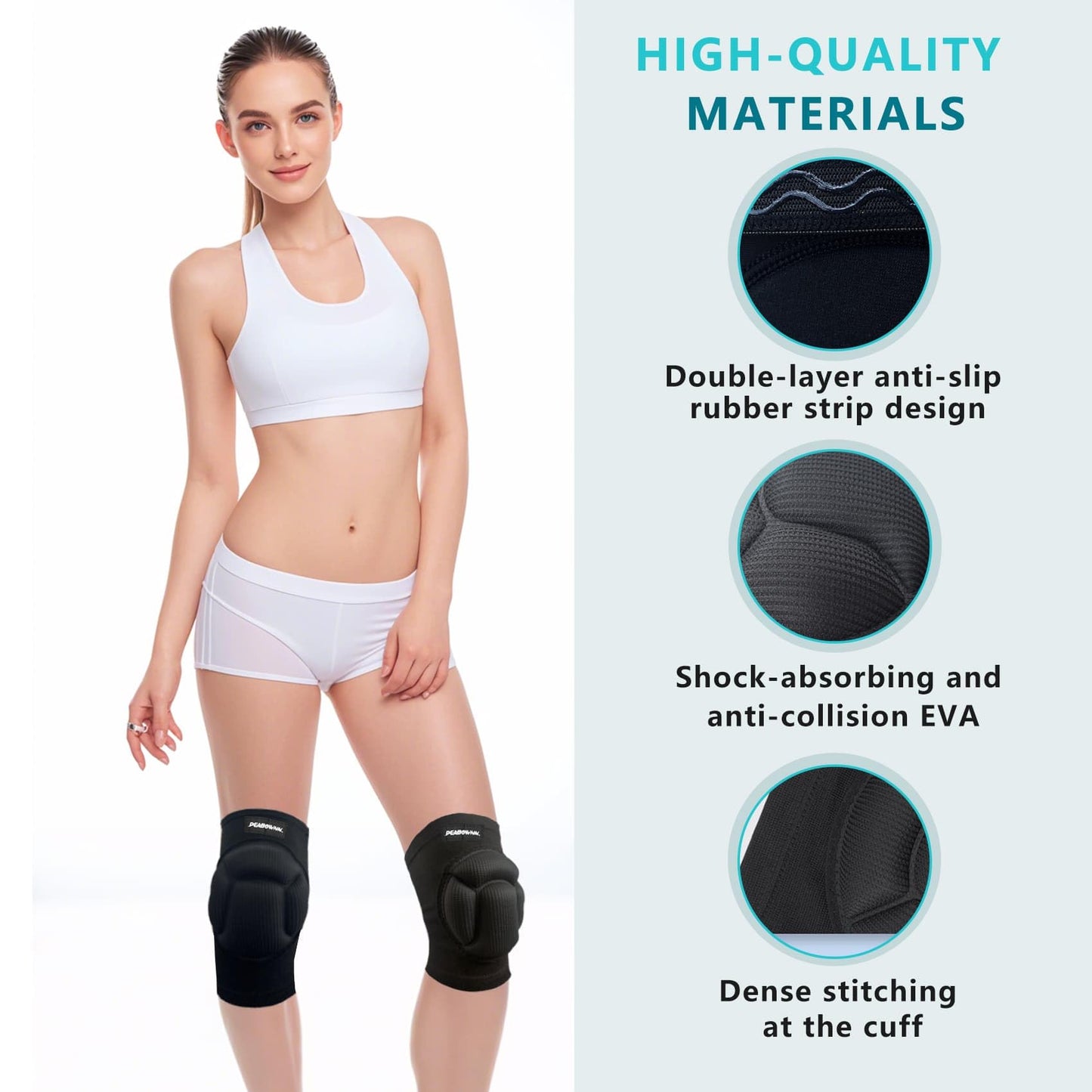 Peabownn Knee Pads Volleyball Girls 2XS-2XL - Thick Sponge Anti-slip Strips Gardening Knee Pads for Women Kid & Adult, Volleyball, House Cleaning, Construction Work, Dancing, Flooring S