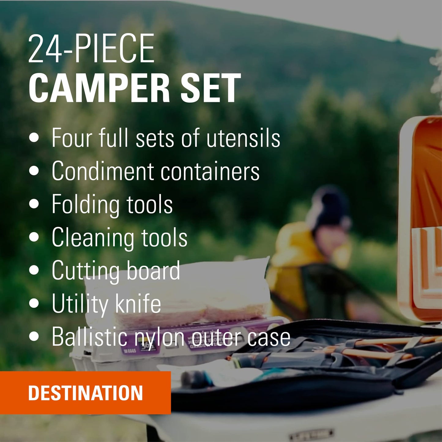 GSI Outdoors Destination Kitchen Set 24‑Piece, Full Camp Kitchen Kit, Cutlery for Persons, Pivot Tools, Spice Shakers & Carry Travel Case