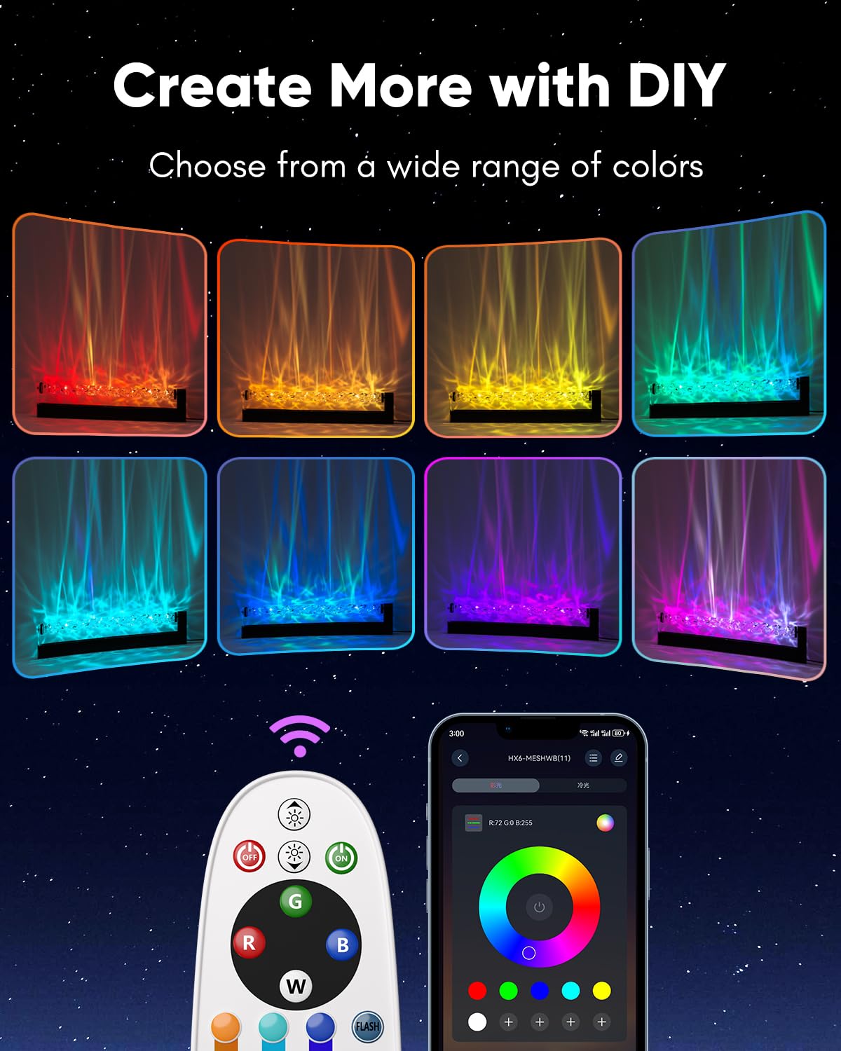 RGB Led Light for Wall Decor, Ambient Lighting for Bedroom, Mood Lighting for Living Room, Ocean Wave Light Projector Light for Game Room