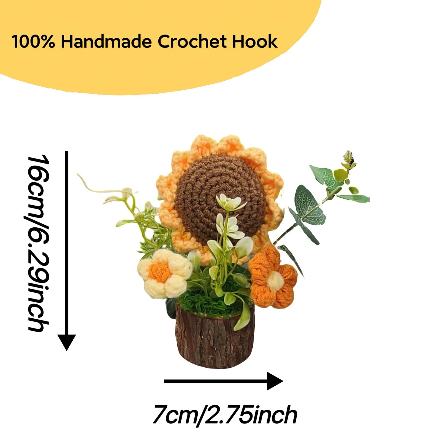 Tileafry Handmade Crochet Knitted Sunflower Bouquet Creative Knitted Potted Plant Mini Cute Home Desktop Decorations and Gifts for Friends, Lovers, Classmates