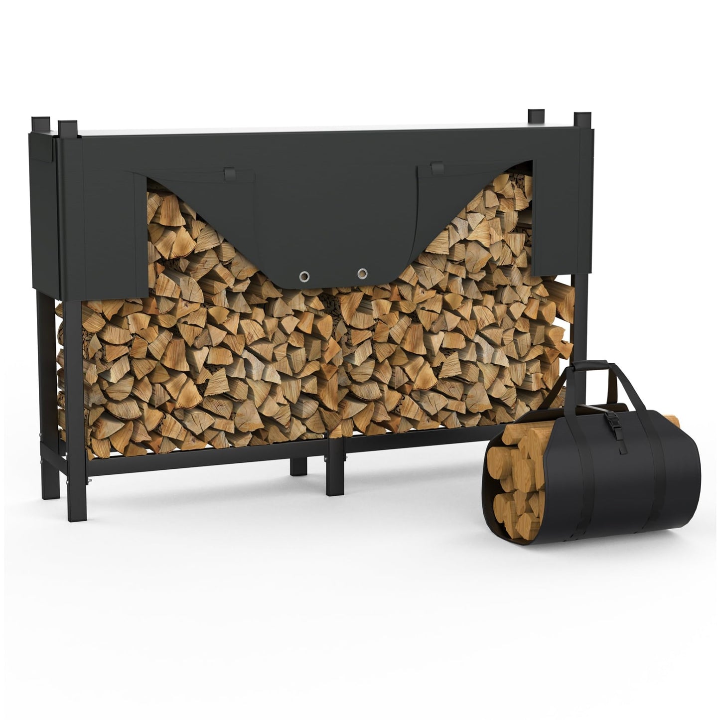 WALMANN Heavy-Duty 6 ft Firewood Rack with Waterproof Cover & Firewood Carry Bag, Outdoor Indoor Wood Log Holder for Fireplace, Patio & Porch, Sturdy Steel Fire Wood Storage Stand