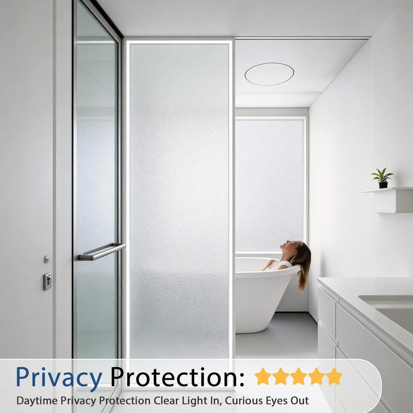 Timeet Window Privacy Film, Frosted Glass Window Clings, Static Cling Heat UV Blocking Anti-Glare Frosting Stickers, Decorative Bathroom Door Coverings Day and Night, 17.5 x 78.7 Inch, Pure