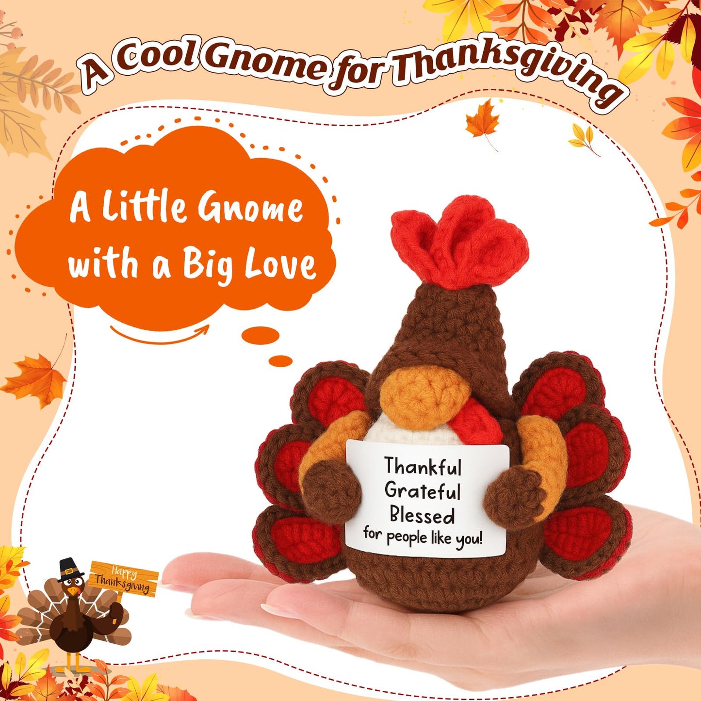 YUEYUQIU Thanksgiving Gifts for Women Men, Thanksgiving Decorations for Home, Handmade Crochet Gnome, Fall Party Decor Presents for Women Family Adults Friend, Thankful Grateful Blessed Hostess Gift