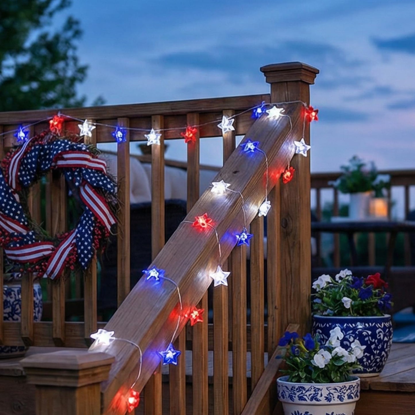 100 LED 4th of July Decorations American Star Fairy Lights Battery Operated, 2 Sets Mini Red White and Blue Star Twinkling Lights Remote & Timer with 8 Modes for Home Memorial Day Patriotic Decor