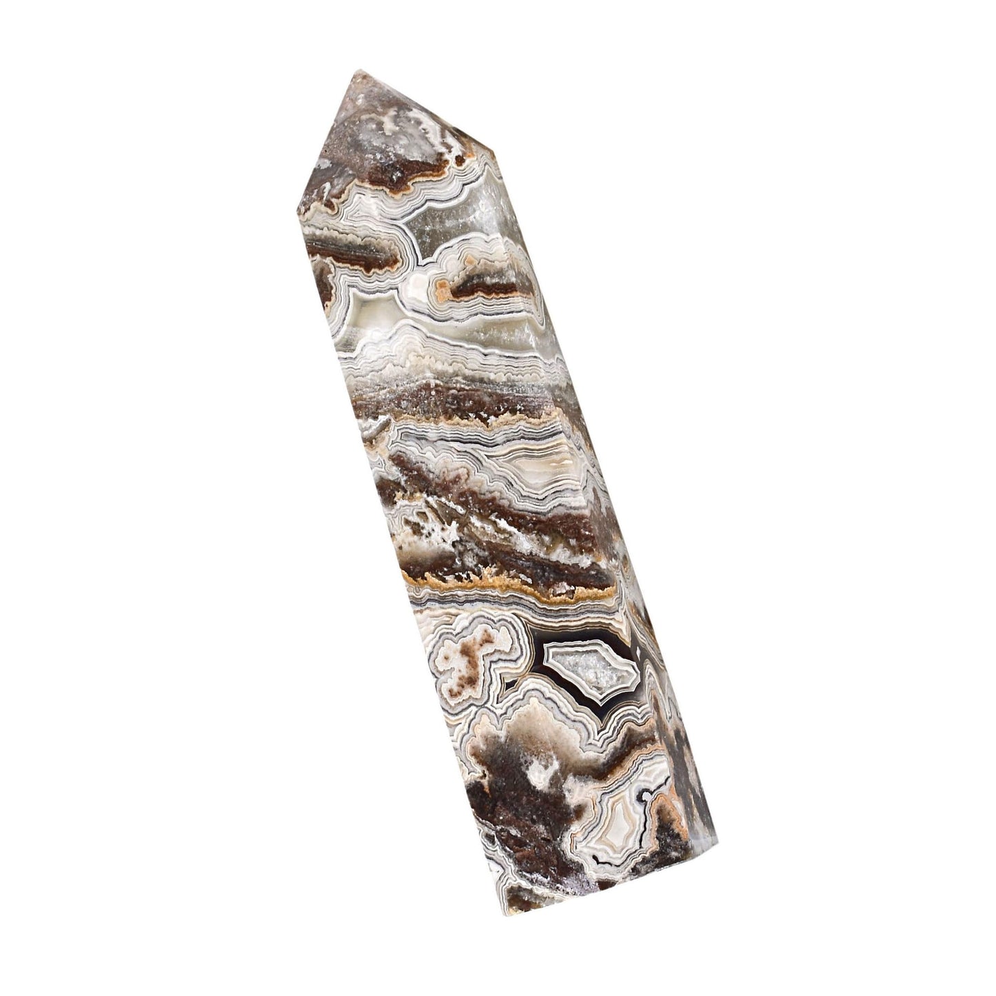 Large Mexico Crazy Lace Agate Gemstone Crystal Pointed Hexagonal Tower Reiki Chakra Faceted Prism Wand Stone Home Decor