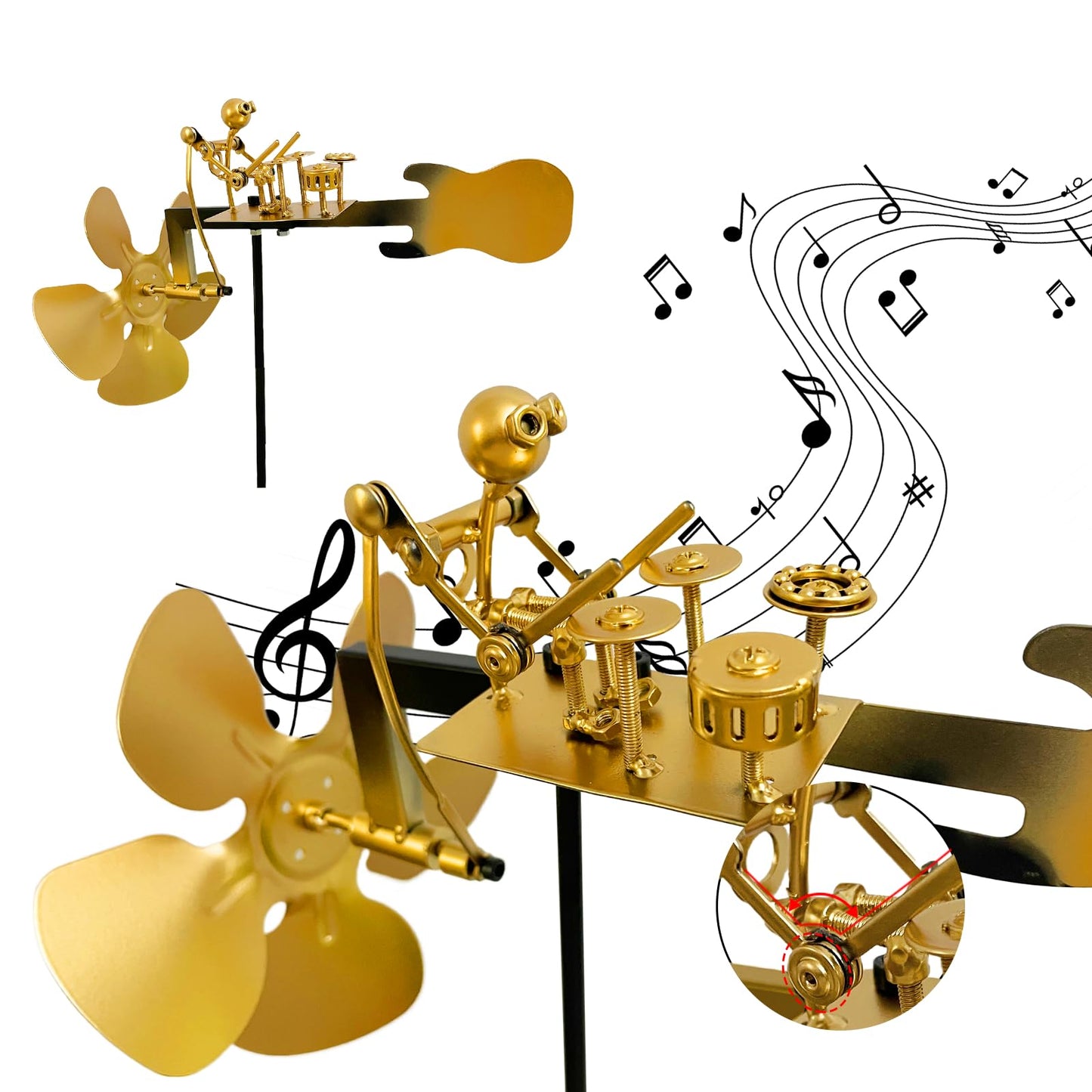 Handmade Metal Drummer Windmill, Rock Art Sculptures, Wind-Powered Kinetic Figurines, Wind Spinners for Garden Yard Lawn Patio Decor, Unique Drummer Statue Gift for Music Lovers