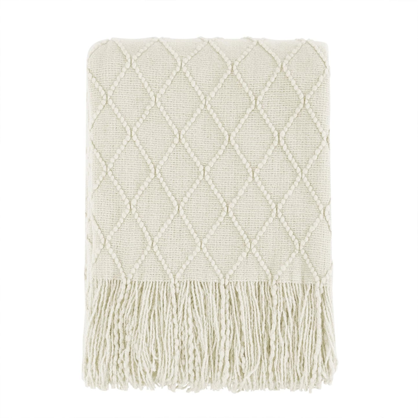 BOURINA Beige Throw Blanket 50x60 Inches Throw Textured Solid Soft Sofa Couch Decorative Knit Blanket