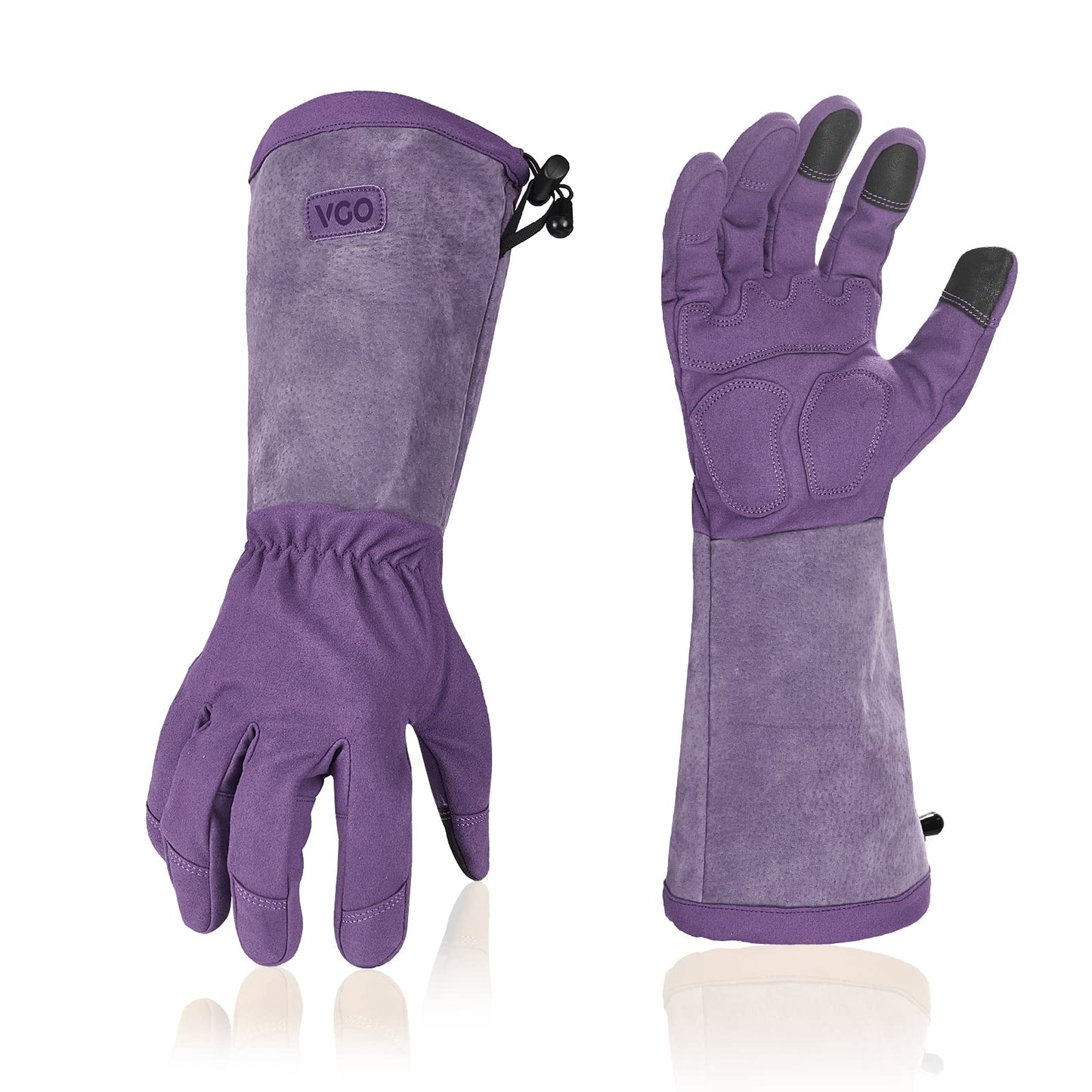 Vgo... Ladies' Synthetic Leather Extended Pig Split Leather Cuff Rose Pruning Thorn Proof Garden Gloves (Size M, Purple,SL6592W)