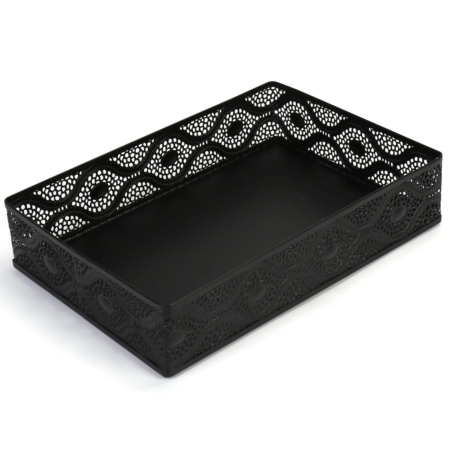 EsOfficce Desk Drawer Organizer, A4 Large Metal Mesh Desk Organizer Tray, Carved Hollow Floral Desk Tray, Versatile Storage Box Set for Office Home Supplies,13x9x3 inches (Curved,1 PC)