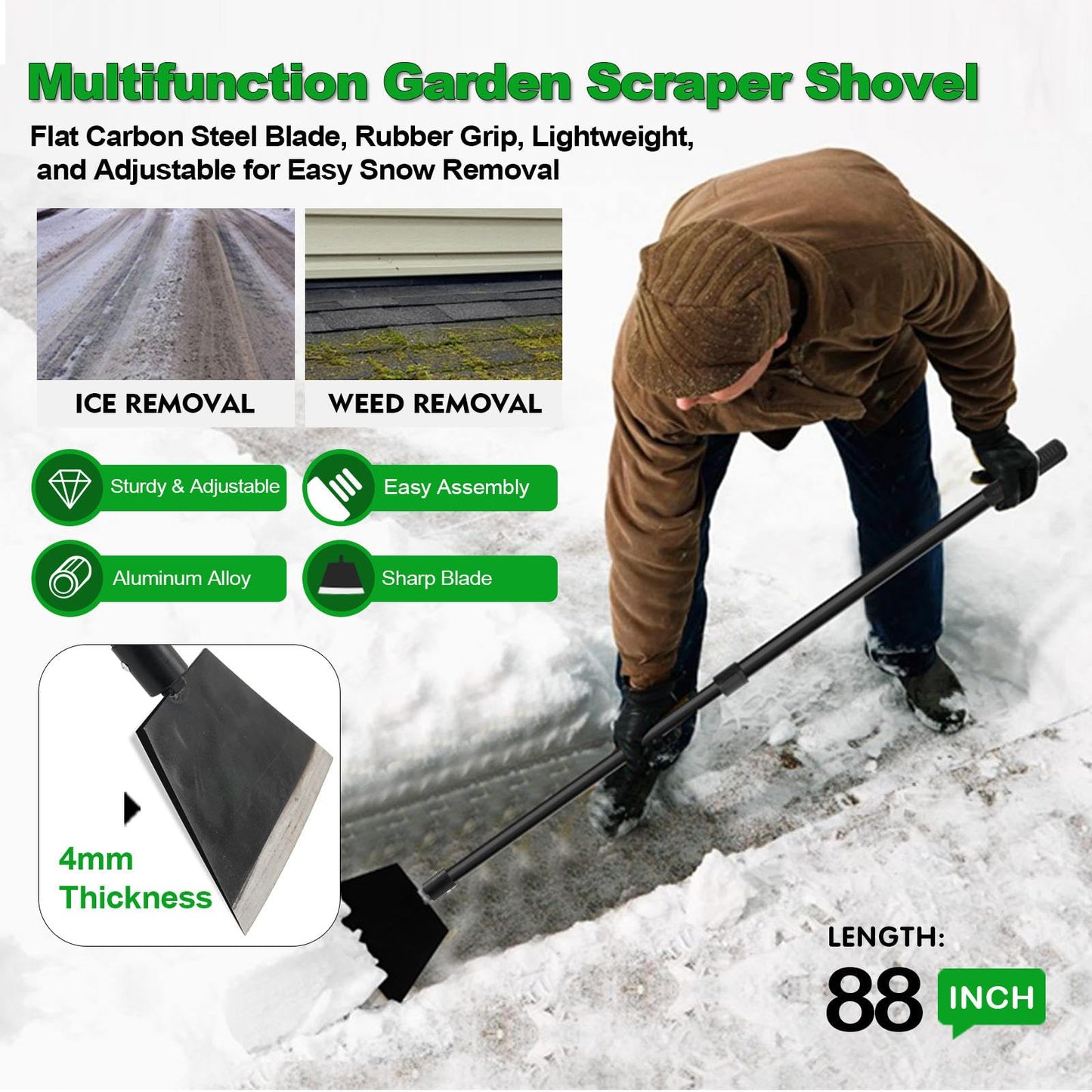 Smarkey Floor Scraper, Garden Scraper Shovel, Cleaning Remove Tool With 88in Long Handle,Sturdy Tile Scraper for Ice, Tiles, Ceiling, Concrete, Tape, Glue - Heavy Duty Sharp Blade (4mm Thickness)