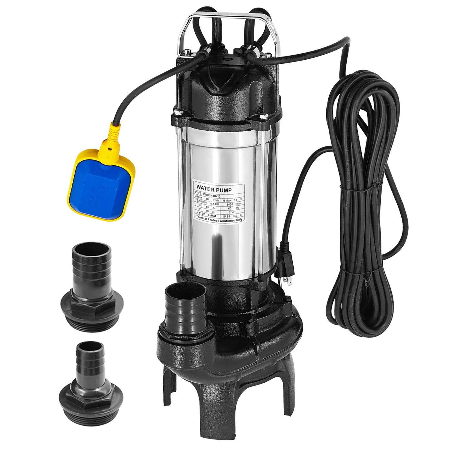 4PN 1/2 HP Submersible Sump Pump With Float Switch Replacement for Tsurumi Pump 4-PN 50PN2.4S Pond Waterfall Pump, Cast Iron and Stainless Steel, 4755 GPH, 2" Discharge, H Max 44ft