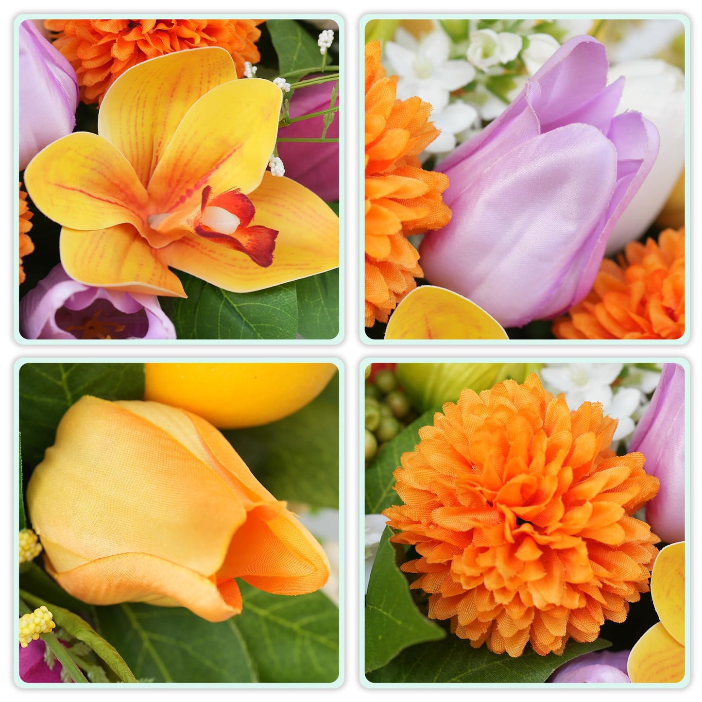 Artificial Tulip & Dahlia Table Centerpiece Lifelike Faux Flowers with Decorative Lemons & Greenery, Spring & Summer Tabletop Decor for Dining Room, Kitchen Island, Coffee Table, Weddings & Home