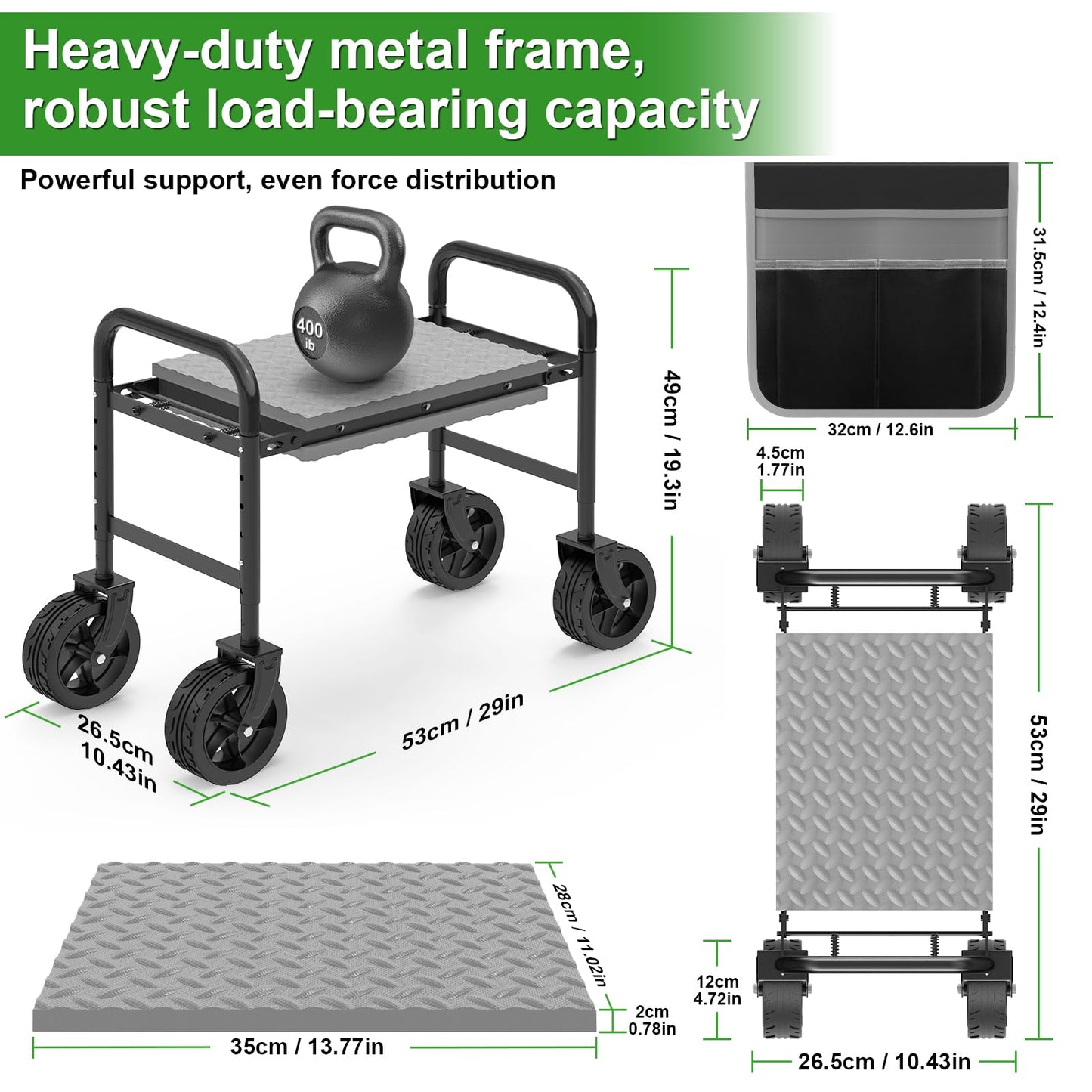 NIUXX Garden Kneeler and Seat with 360° Wheels: 3-in-1 Rolling Garden Stool with Extendable Legs - Foldable Garden Seat with Thick Pad & Tool Pouches - Heavy Duty Gardening Bench for Seniors