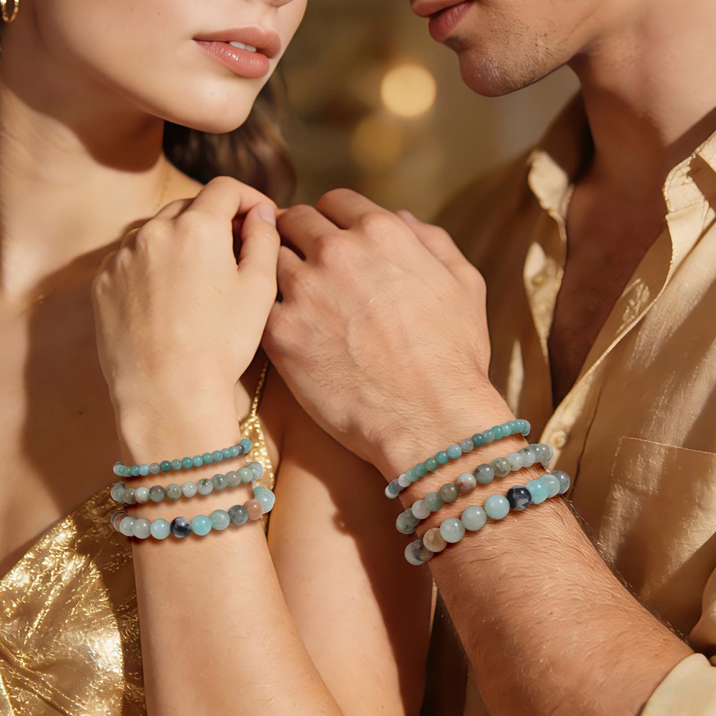 Risyfjew 6MM Handmade Amazonite Natural Gemstone Stretch Elastic Bracelet,PE Film Anti-oxidation Packaging Natural Stone Crystal Healing Power Energy Gifts for Adult