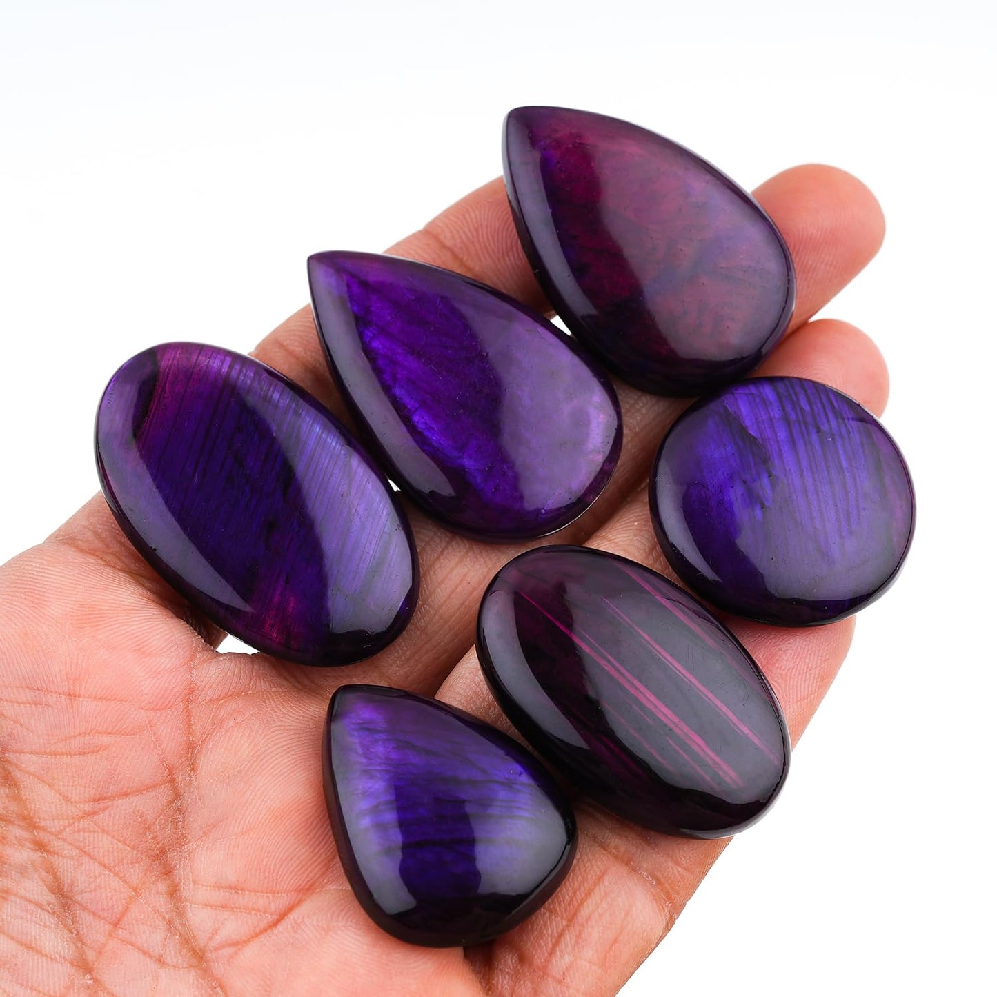 GEMKORA 3PCS Purple Labradorite Mix Gemstones Cabochons, Jewelry Making Loose Stones, Polished Gems, DIY, Wire Wrapping, Healing Crystals, Bulk Gemstone Deal (30-40mm)