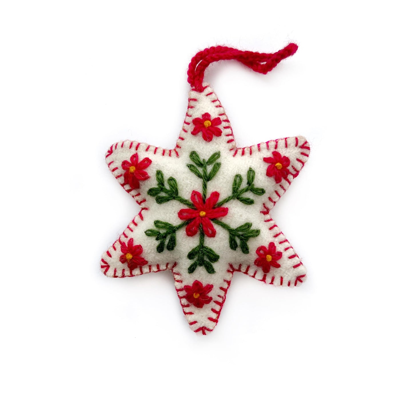 White Star Christmas Ornament Handmade Embroidered Felt