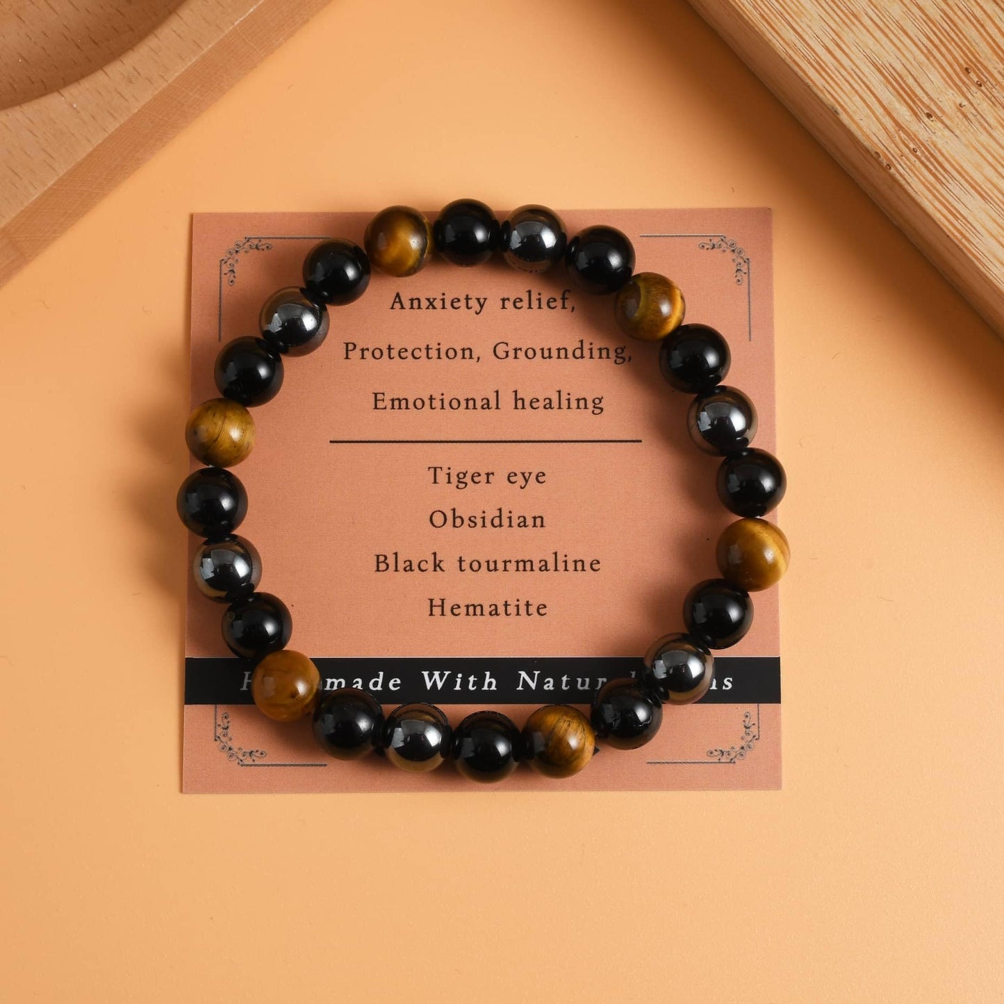 Gracayfr Tiger Eye Black Tourmaline Bracelet Hematite Anxiety Relief Natural Beaded Stone Healing Crystal Spiritual Empath Protection Gemstone Stretch Bead Obsidian