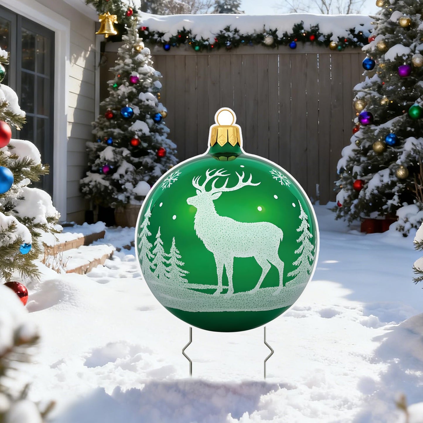 EnjoyView Christmas Ball Yard Sign with Metal Stakes, 14inch Outdoor Holiday Lawn Decorations, Xmas Sign for Porch Garden, Yard, Pathway & Party Decor Weatherproof Coroplast 1Piece
