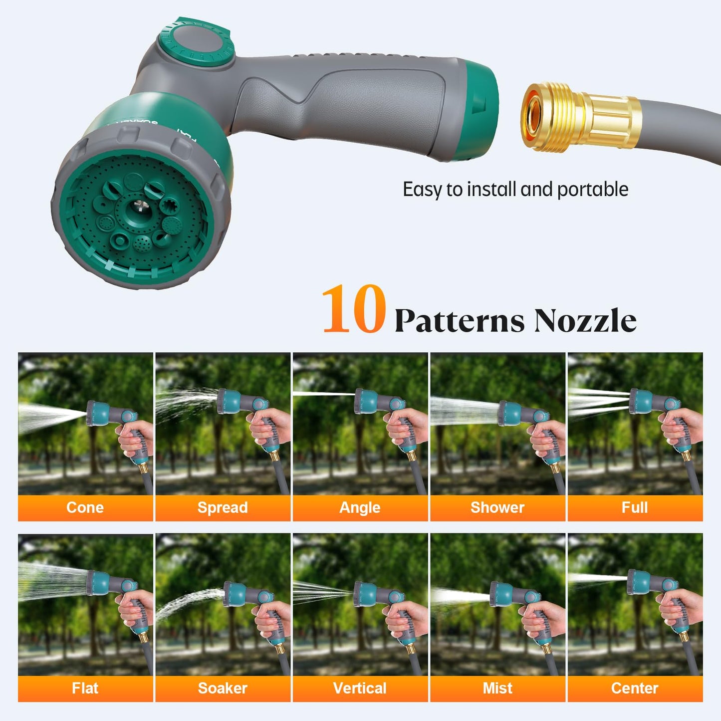 GILBEST 5/8" x 100 ft Retractable Garden Hose Reel, Heavy Duty Water Hose Reel Wall Mounted, Any Length Lock, 180°Swivel, Retractable Hose with 10-Function Nozzle for Cleaning, Watering (Green)
