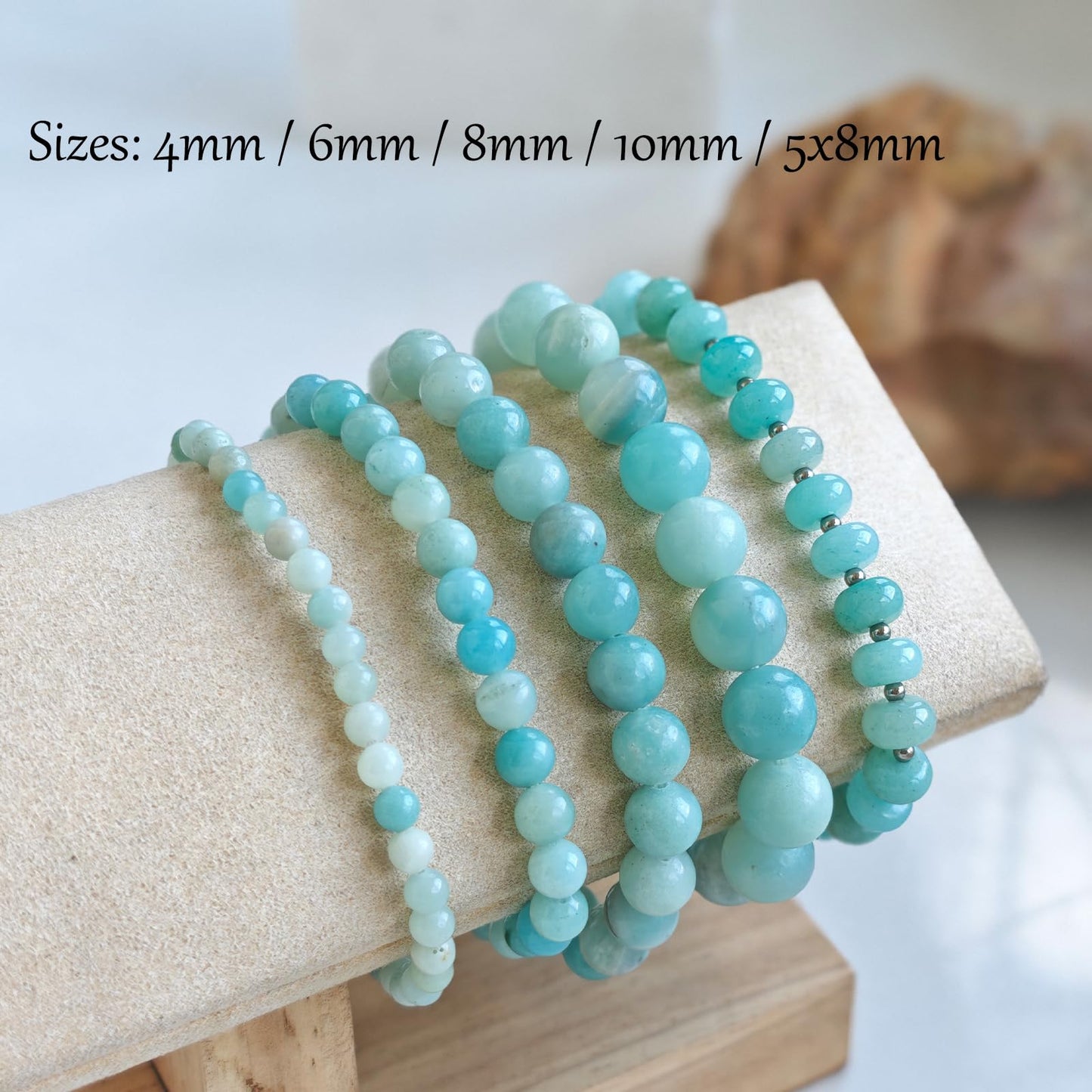CHCCOYE 6mm Natural Healing Gemstone Bracelet Handmade Yoga Stretch Elastic Bracelet Stress Relief Crystal Jewelry for Men and Women (6mm, Amazonite)