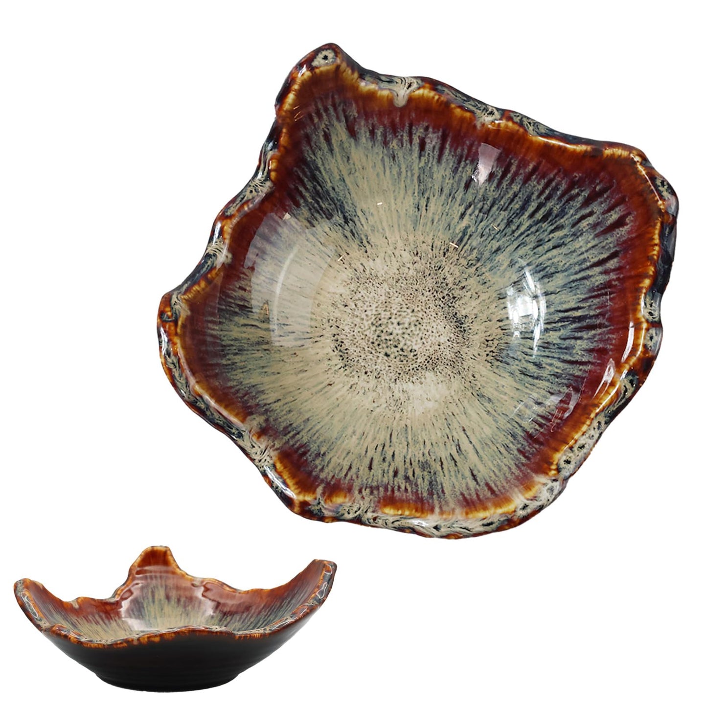 WBXZIXN 8" Ceramic Decorative Bowl，Irregular Rim Reactive Glaze Key Bowl For Entryway Table，Handcrafted Purse Catch All Bowls，Japanese Style Fruit Bowls For Tabletop or Home Decor