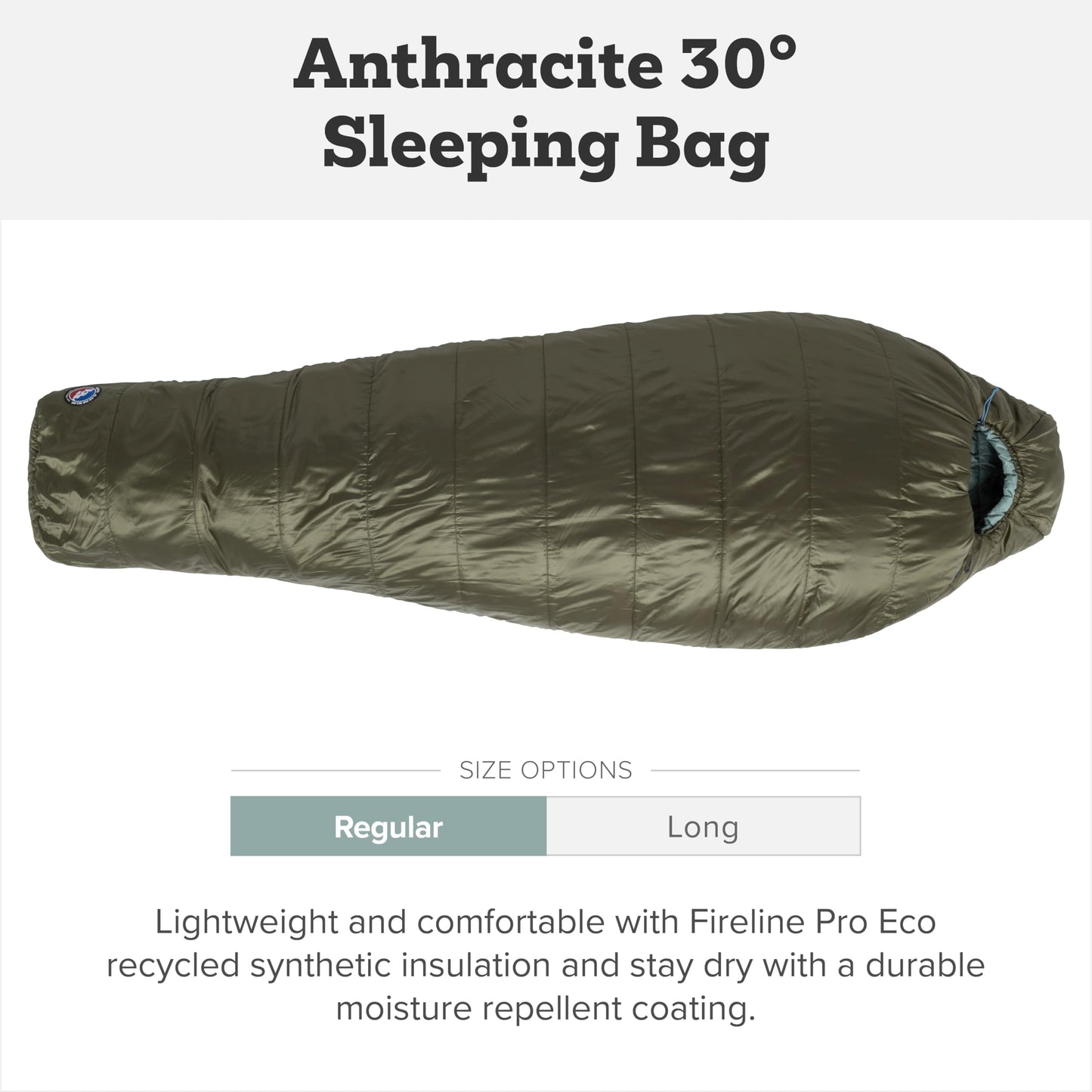Big Agnes Anthracite - Backpacking Sleeping Bag, 3 Season, Lightweight, Compact, Olive Night/Chinois Green, 30 Degree (Left-Zip), Regular