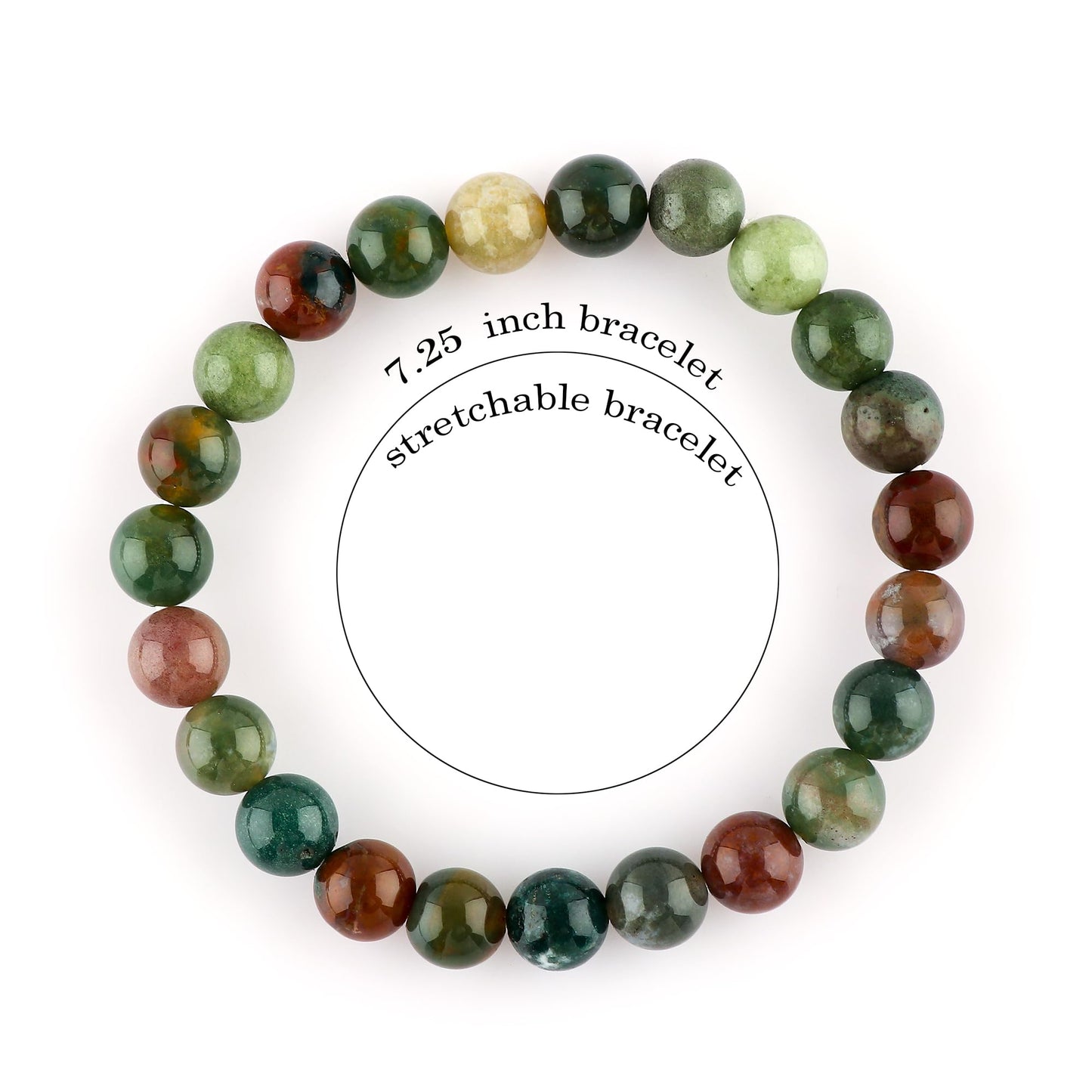 CRYSTALINES Natural Indian Moss Agate Gemstone Stretchable Bracelet for Men Women, Handmade Bohemian Stretch Jewelry, Chakra - Healing - Yoga - Spiritual, Unisex Stretch Bracelets