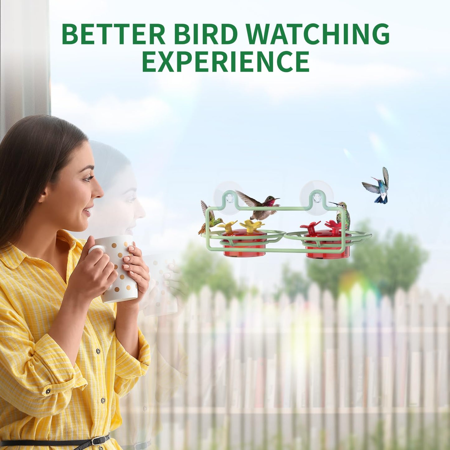 Dreamdrawer Window Hummingbird Feeder, Small Hummingbird Feeder for Outdoors with Strong Suction Cup - Metal Base & 6 Feeding Ports, Easy to Clean and Refill